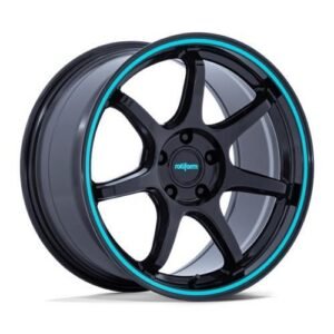 RC208 BPU GLOSS BLACK W/ TEAL STRIPE 9,5x18 5/114,3 ET38 CB72,6 60°